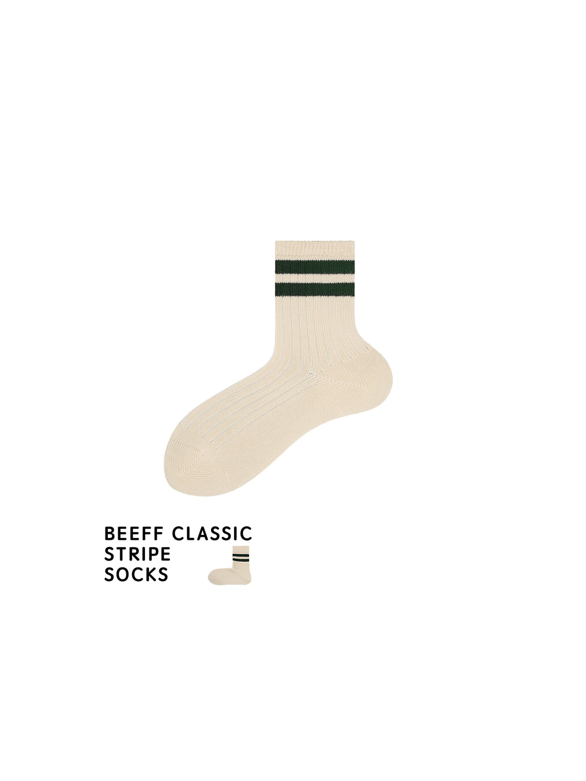 Double striped mid-calf socks, chunky knit retro organic cotton